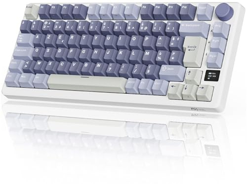 RK ROYAL KLUDGE M75 Clavier Mécanique sans Fil, Azerty BT5.0/2.4G/USB-C Compact 75% Clavier Gamer Mécanique avec écran Intelligent OLED et Bouton Rétroéclairage RVB, Interrupteur Marron, Lavande