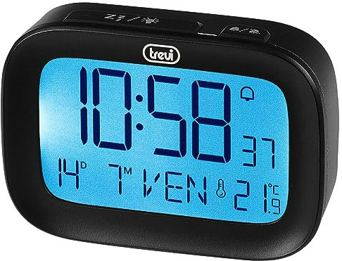 Trevi SLD 3850 Orologio Sveglia Digitale con Termometro Integrato, Grande Display LCD, Orologio e Calendario, Funzione Snooze, Nero