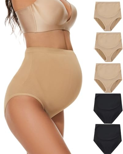 KUNINDOME Seamless Maternity Underwear over Bump, 5 Pack, Large