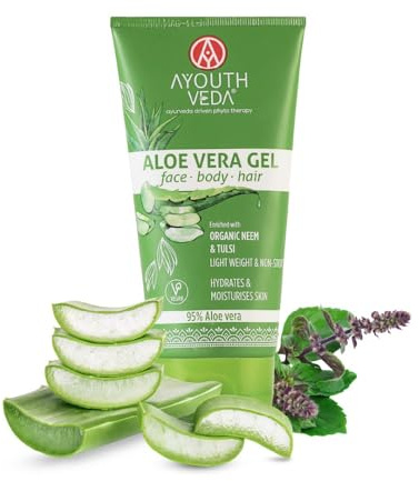 Ayouthveda Gel per la pelle all'aloe vera, idratante per corpo e capelli, non grasso, 150 g