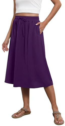 Witsmile Jupe mi-Longue plissée pour Femme, Taille Haute, décontractée sous Le Genou, avec Poches (S-XL)
