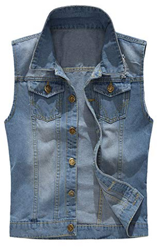Gilet sans manches pour homme - Gilet en jean bleu - Gilet décontracté sans manches - Grande taille - Veste en jean Destoryed - Printemps - Cardigan en tricot - Vêtement d'extérieur - Gilet en denim -