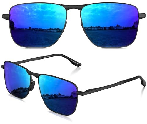 LUENX Sonnenbrille Herren Polarisiert Sonnenbrillen mit Metallrahmen Sunglasses Unisex UV 400 Fahrerbrille Klassische Angeln Outdoor Laufen Fliegerbrille (Blau)