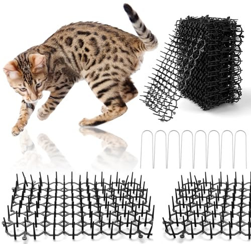 20pcs Cat Repellent for Gardens Cat Deterrent Spikes 15 * 20cm, Cat Scat Mat With Spikes Cat Repellent Deterrent Mat Gardening Plastic Cat Scat Mat with 8 U-Shaped Pegs for Indoor Outdoor Garden