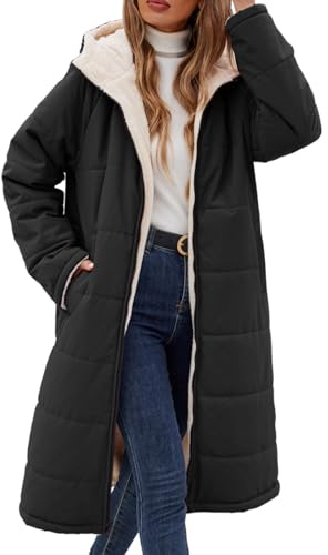 Yusongirl Womens Winter Long Coats Trendy Puffer Jacket Sherpa Fleece Lined Down Coat Long Sleeve Parka Oversized with Hood