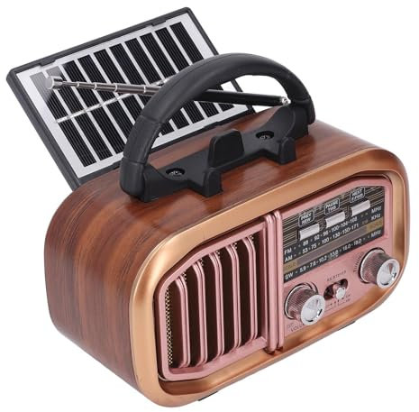 Pequeña Radio Retro Vintage, Radio Portátil Am FM SW con Bluetooth, Batería Recargable o Radio Operada por Energía Solar, Compatible con Tarjeta TF, USB ()