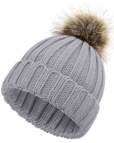 MELLIEX Tofsmössa för barn, varm vintermössa, avtagbar pom pom stickad mössa, mössa för pojkar flickor 0–5 år, GRÅ, One size