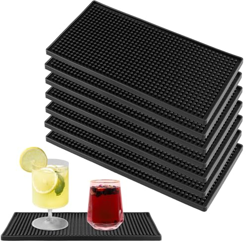 ZEONHAK 8 PCS 12 x 6 Inch Black Rubber Bar Mats, 30 x 15cm Service Bar Mats for Home, Pub