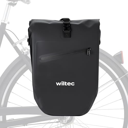 Wiltec Gepäckträgertasche schwarz, Fahrradtasche Gepäckträger 28 l Stauraum, Gepäcktasche mit Tragegurt, Fahrrad Tasche wasserresistent Reflektoren