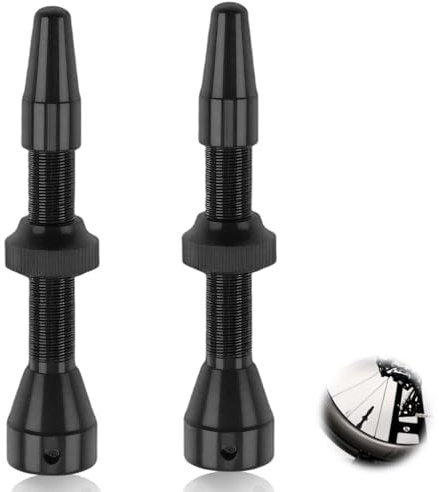 Paquete de 2 válvulas Presta Tubeless, 1 par de válvulas Tubeless para bicicleta de 44 mm, válvulas Tubeless para MTB, válvulas ligeras y duraderas, negras, vástago de válvula Presta Tubeless, alumini