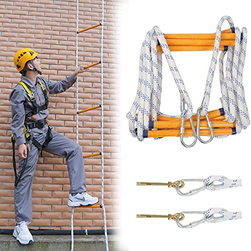 Scala antincendio di Emergenza 8M – Scala di Sicurezza in Corda per Case da 1 a 6 Piani, Durevole e Resistente con Ganci per evacuazioni di Emergenza Rapide