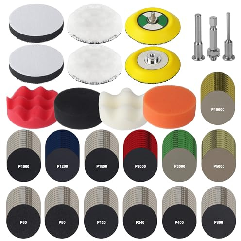 145 Pezzi Kit Lucidatura Auto - Dischi Abrasivi 75mm, Kit Lucidatura Fari Auto, Disco Abrasivo, Carta Abrasiva a Umido e a Secco, Tamponi per Lucidatura con Utensili Rotanti per Auto, Legno, Metallo