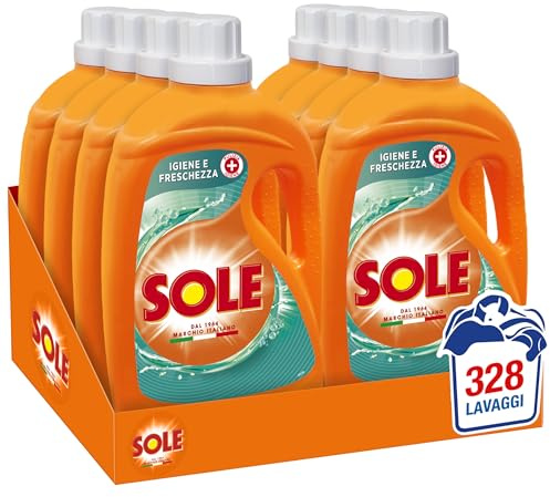 Sole Detersivo Lavatrice Liquido Igiene e Freschezza 328 Lavaggi, Formula Igienizzante, 8 Confezioni da 41 Lavaggi