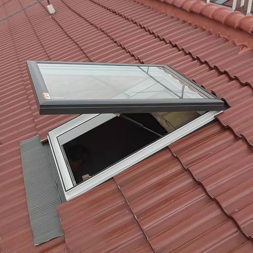 Finestra Da Tetto Lucernario, Telaio Per Lucernario E Botola Soffitta, Struttura In Lega Di Alluminio A Filo Con Pistone Gas, Doppio Vetro Temperato, Ventilazione Manuale Soffitta Seminterrato