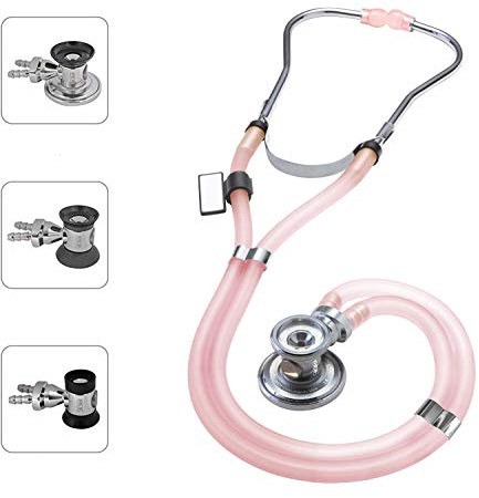 MDF Instruments, SpragueRappaport Dual Head Stethoscope with Adult, Pediatric, and Infant Convertible chestpiece, Translucent Pink Tube, MDF767ICO