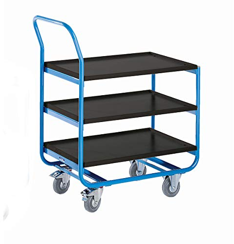 eurokraft | pro | Tischwagen | Tragfähigkeit 150 kg | Ladeflächen mit Abrollrand | 3 Ladeflächen