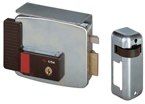 CISA 111731801 - Cerradura eléctrica para aplicar, entrada de 80 mm, cierre manual de mando, techo protector, bajo el cuello, botón, retenedor de día, mano derecha