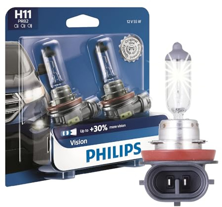 Philips Automotive Lighting H11 Vision Upgrade Headlight Bulb with up to 30% More Vision, 2 Pack,12362PRB2, white