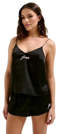Juicy Couture Dam, V-hals, crop CAMI topp-pyjamas, topp, skjorta, sovskjorta, pyjamasöverdel av satin, olika Färger, pyjamastopp, svart, M, svart, M