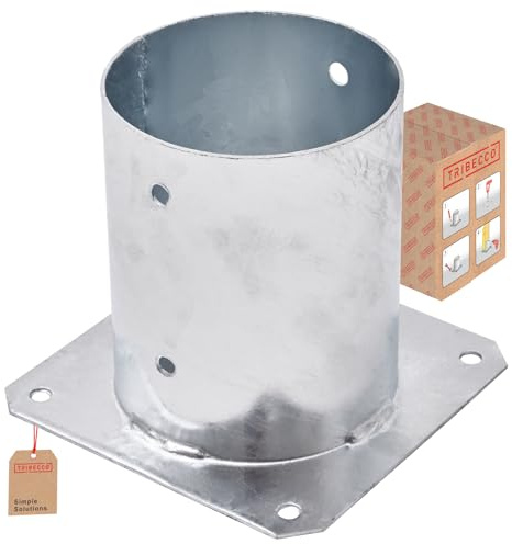 TRIBECCO® Piastra di ancoraggio con manicotto a vite per palo rotondo in legno, palo zincato a caldo manicotto per fissaggio a terra, supporto per recinzioni, piastra di base, diametro 120 mm