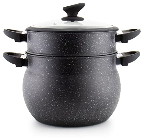 CousCous Topf/Dampfgarer Agadir 8 Liter, Couscoussiere (3-in-1) Dämpfer Induktion mit Glasdeckel Couscous-Gemüse-/ Kartoffeldämpfer, Kochtopf induktionsgeeignet
