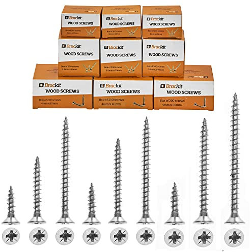 Brackit Wood Screws Bulk Pack – 1200 Pieces – 3mm & 3.5mm - Pozi-drive Countersunk Zinc Plated Steel Screws