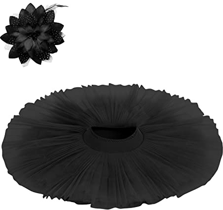 FYMNSI Jupe de ballet professionnelle 7 couches pour femme avec culotte rigide Organdy Plaque Performance Jupe de gymnastique avec pince à cheveux, Noir , XXL