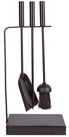 Hammer & Tongs Goodwood 4 Piece Fireside Companion Set - Black Iron Fireplace Tool Set with Brush, Poker, Shovel and Stand - Durable Compact Hearth Accessories for Log Burners, Stoves