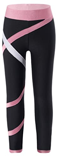TiaoBug Mädchen Sporthose Sport Leggings in schönen Kontrastfarben Rosa A 122-128