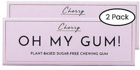 OH MY GUM! Natural Chewing Gum in Cherry Pack of 2 (10 Pieces/Pack) | 100% Plant Based Aspartame Free Chewing Gum | Award Winning Sugar Free Chewing Gum & Good for Teeth | Cherry Chewing Gum |