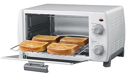 Dominion 4 Slice Small Toaster Oven Countertop, Retro Compact Design, Multi-Function with 30-Minute Timer, Bake, Broil, Toast, 1000 Watts, 2-Rack Capacity, White