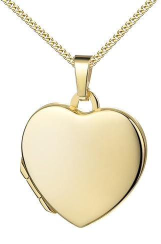 JEVELION Goldmedaillon Kleines Medaillon Herz 333 Gold Herz-Amulett für 2 Bilder zum Öffnen für Damen mit Halskette und Schmuck-Etui Mit Kette 925 Silber vergoldet - Kettenlänge 45 cm.
