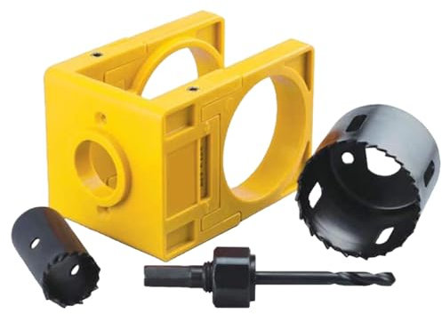 Door Lock Installation Kit, Adjustable Wooden Door Lock Fitting Tool Set, 4 Yellow Door Lock Jig, ABS Door Handle Jig with Door Lock Holes Saw, Suitable for 1-3/8 - 1-3/4 (35mm-44.5mm) Door