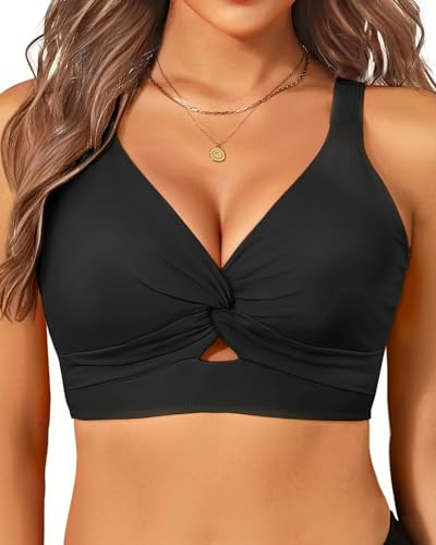 Yonique Women Bikini Top Only - Supportive Swim Tops Large Bust Swimsuit 2025 Cut Out Twist Bathing Suit Black XL