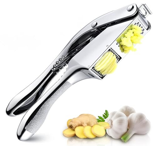 Pavlleen Presse-ail en acier inoxydable, 2 en 1 Ecrase Ail Manuel,Presse-ail de Cuisine Professionnelle,avec poignée ergonomique, pratique et facile à nettoyer, passe au lave-vaisselle
