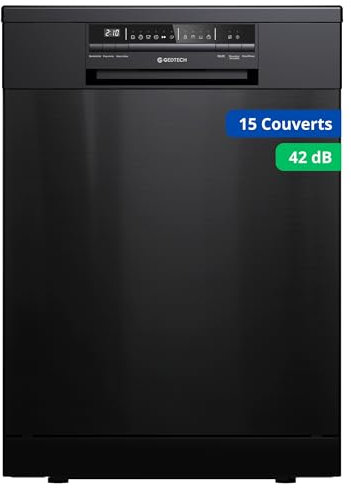 GEDTECH Lave-vaisselle GLV1542DX 15cv - Tiroir à couverts - 42 dB - Ultra silencieux - Départ Différé - Eco - Intensif - Rapide – Faible conso - Classe C - Dark Inox - Protection enfant