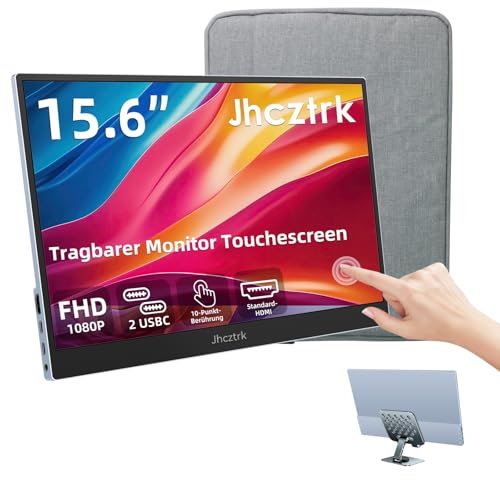 Jhcztrk Touchscreen tragbarer Monitor 15,6 Zoll 1080P Ultra Slim und Leichtgewicht Bezel Less FHD IPS HDR Gaming Monitors mit eingebauten Lautsprechern und VESA für Laptop Mac PC Xbox PS4/5 Switch