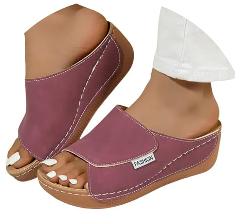 Klassiska Kvinnors Orthopediska Läder Anatomiska Sandaler Högklackade Pantoffer Bekväma Eleganta Lätta Hem Sandaler för Plantarfasciit Öppen Anti-slip Valvstöd Strand Havssandal 2025, Röd, 40 EU