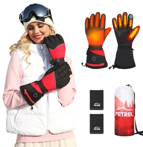 Heated Gloves with Battery,Women Heating Gloves,USB Electric Motorcycle Glove,Touchscreen Hand Warmers Rechargeable,Windproof &Waterproof for Outdoor Working Skiing Biking Cycling Hunting Fishing