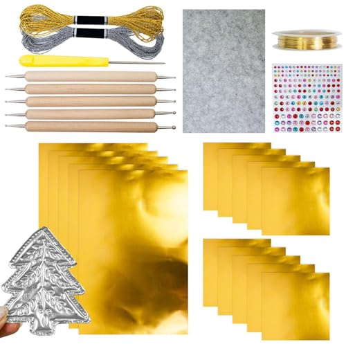 Fogli Metallizzati per Artigianato, Kit Artistico Per Sbalzo Su Metallo, Accessorio Per Creazioni Con Effetto Lucido Argento Con Incisioni E Per Progetti Creativi Di Adulti E Bambini
