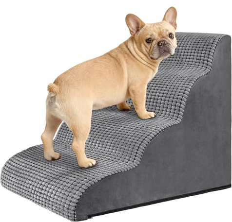 Hundtrappa för små hundar 50 cm hög, husdjurtrappa för säng och soffa av högdensitets skum, hundtrappa hundramp med tvättbar fodral och antiskidbotten, 72x40x50cm, 4 trappsteg, Grå