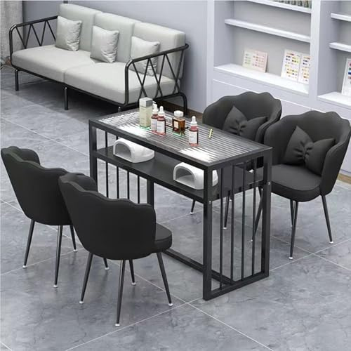 Estación de Mesa de manicura Doble/Simple con Tapa Larga de Cristal arcoíris, Marco de Metal, diseño Semitransparente, pedicura (80X40X78Cm)