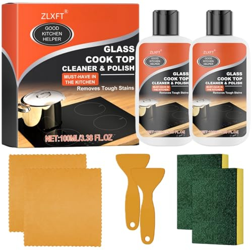 Glass Cooktop Cleaner, 2 st Cook-lock och lackrengöringsmedel, köksrengöringssats, kraftfullt avfettningsmedel och fläckborttagare, för glasplattor, keramik och induktionshällar