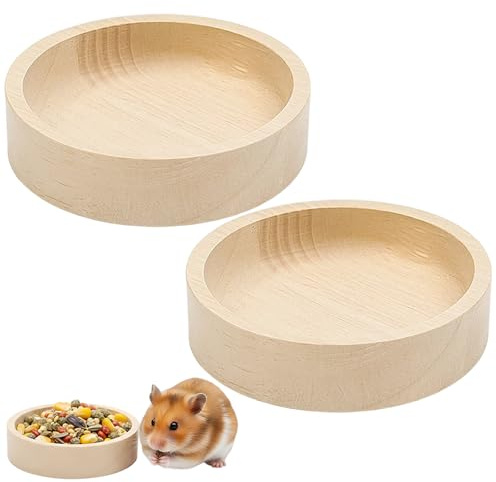 Hamster Food Bowl, 2 Pack Wooden Bowls for Small Pets, Guinea Pig Bowl with Non-Slip Base, Natural Oak Feeding Dish for Hamsters, Gerbils, Chinchillas