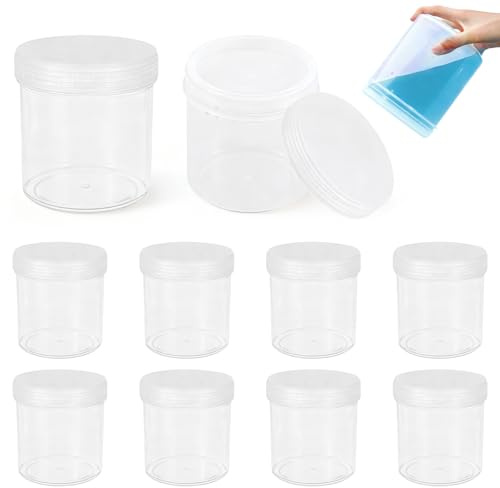 10 Pcs Paint Pots with Lids, Plastic Jars 0.08 Gallon/300ml Clear Paint Storage Containers for Home Office Commercial Use