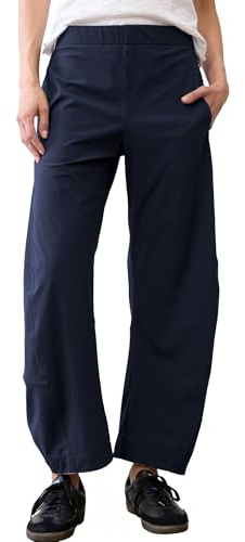 SeeLuNa Women Barrel Travel Pants Elastic Waistband Tapered Leg Baggy Mid Rise Work Trousers Lounge Pant with Pockets