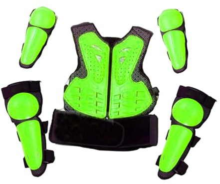 Aymzbd Kids Motocross Protectores Traje Completo de Infantil Protector Corporal para Pecho Espalda Rodillas Y Material de Espuma PP Co, Verde