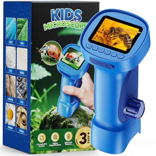 ASPOVEN Microscope pour Enfant 1000X avec Prendre des Photos, Vidéo | Microscope Enfant Portable Numérique Electronique avec 2.4 Écran, LED, Jouet Scientifique Cadeau Garçon 4-12 ans