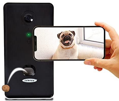 Lentek Smart Pet Treat Tosser with HD Camera, 2-Way Audio, 10 oz. Capacity, Record and Share Photo and Video, Smartphone-Controlled WiFi Cat or Dog Treat Dispenser with Free App for iPhone and Android
