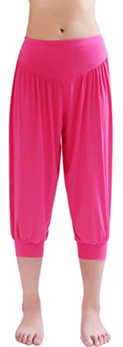 HOEREV Super Soft Modal Spandex Harem Yoga Pilates Byxor Beskurna Byxor,MörkRosa,XS
